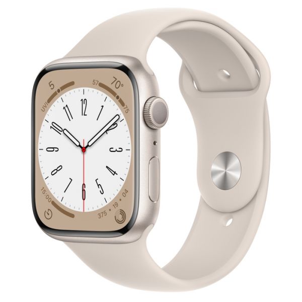 Apple Watch Series 8 41 мм (алюминиевый корпус, серебристый/звездный свет, спортивный силиконовый ремешок)